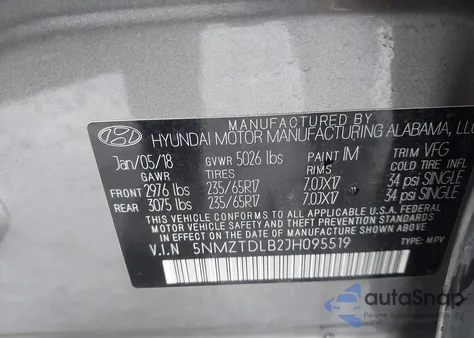 2018 Hyundai Santa Fe Sport 2.4L from USA, damaged, VIN 5NMZTDLB2JH095519